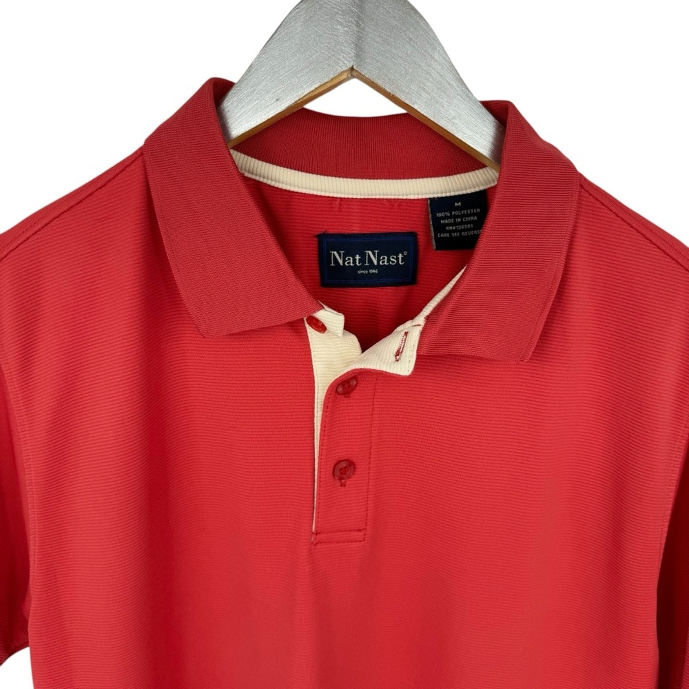 Nat Nast Men’s size Medium Coral Cream placket Short Sleeve Polo Shirt